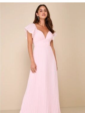 Lulus Ideal Occasion Pink Pleated Flutter Sleeve Backless Maxi Dress